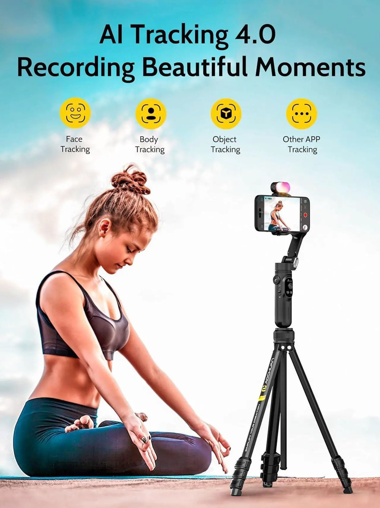 Alt view image 5 of 7 - Gimbal Stabilizer for iPhone & Android w/RGB Light, Handheld Phone Gimbal for Video Recording w/AI Tracking,1/4 Thread, Extendable Tripod, Padded Carry Bag(Smart X Complete Combo1)