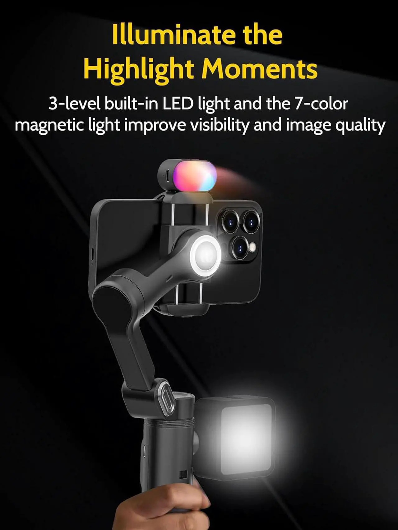 Alt view image 6 of 7 - Gimbal Stabilizer for iPhone & Android w/RGB Light, Handheld Phone Gimbal for Video Recording w/AI Tracking,1/4 Thread, Extendable Tripod, Padded Carry Bag(Smart X Complete Combo1)