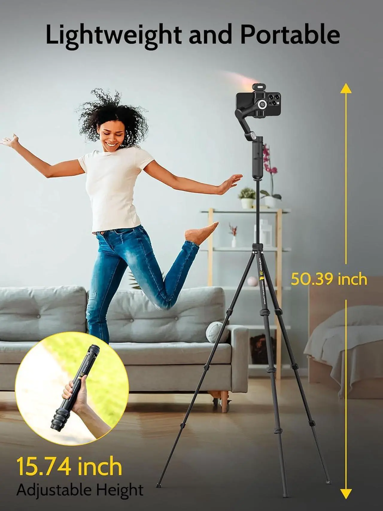 Alt view image 7 of 7 - Gimbal Stabilizer for iPhone & Android w/RGB Light, Handheld Phone Gimbal for Video Recording w/AI Tracking,1/4 Thread, Extendable Tripod, Padded Carry Bag(Smart X Complete Combo1)