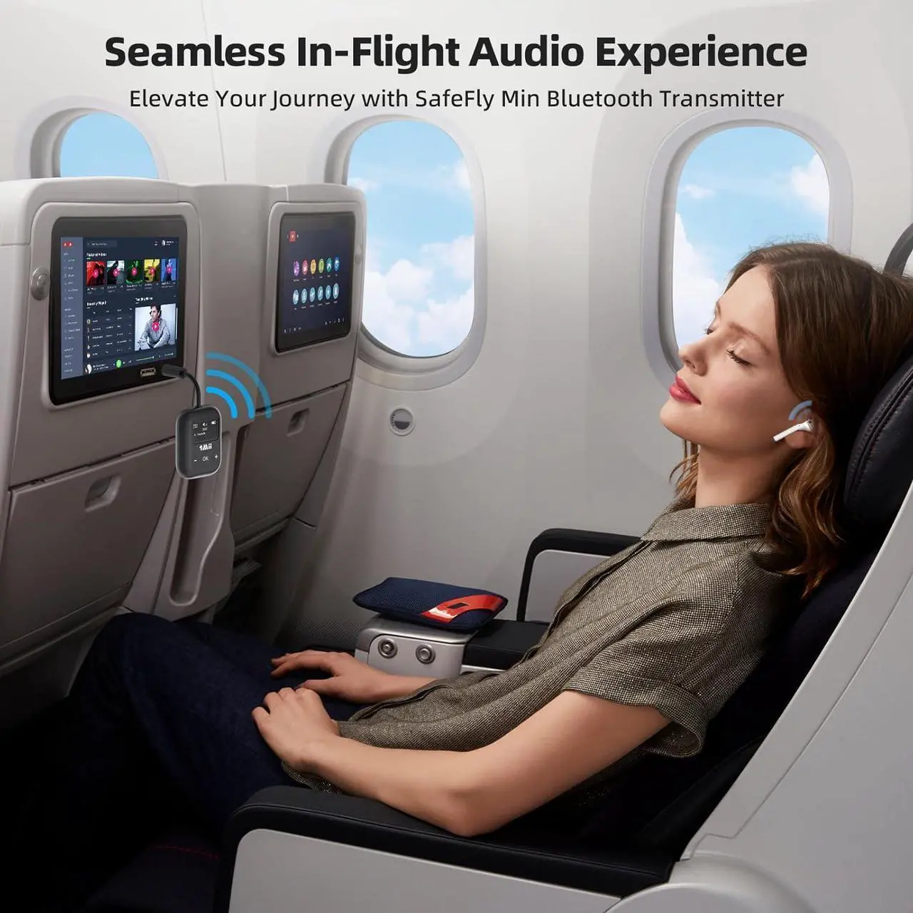 Alt view image 2 of 7 - Airplane Bluetooth 5.3 Transmitter for All Headphones - Bluetooth Adapter for TV - Dual Connection - aptX Low Latency - Flying Travel,Long Flight Essentials - Wireless Audio Aux for MP3,Game,PC-Black