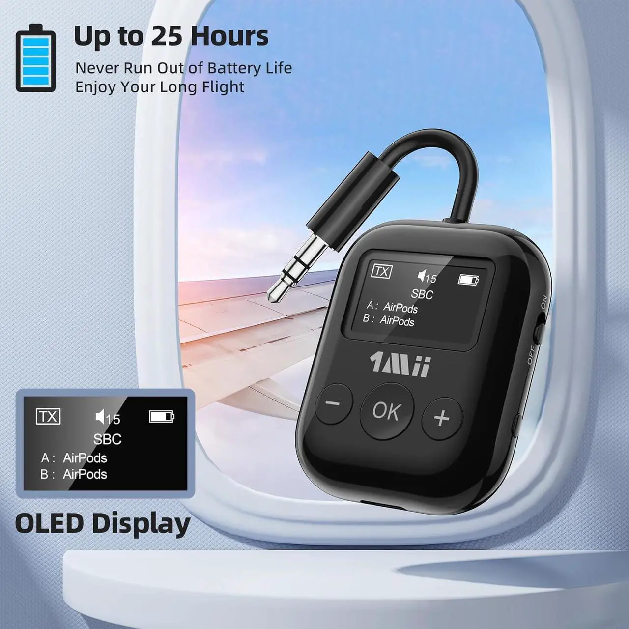 Alt view image 5 of 7 - Airplane Bluetooth 5.3 Transmitter for All Headphones - Bluetooth Adapter for TV - Dual Connection - aptX Low Latency - Flying Travel,Long Flight Essentials - Wireless Audio Aux for MP3,Game,PC-Black