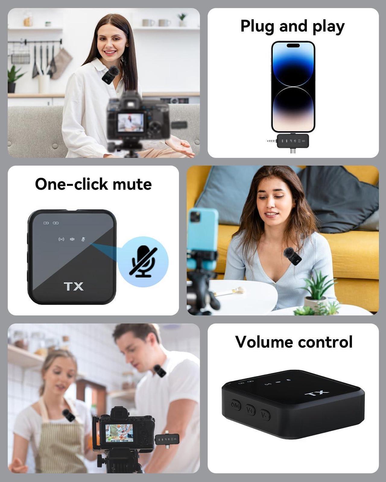 Alt view image 6 of 7 - 3 in 1 Microphone for iPhone/Android/Camera, Wireless Lavalier Microphone, 328ft Transmission, 18H Battery Life, Mini Microphone for Record Interview, Vlogs, YouTube, Tiktok