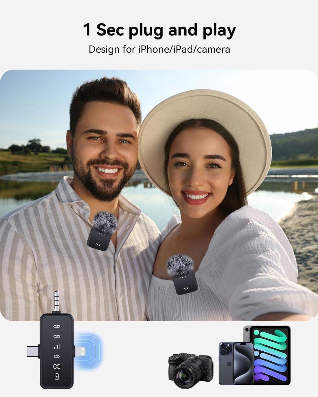 Alt view image 7 of 7 - 3 in 1 Microphone for iPhone/Android/Camera, Wireless Lavalier Microphone, 328ft Transmission, 18H Battery Life, Mini Microphone for Record Interview, Vlogs, YouTube, Tiktok