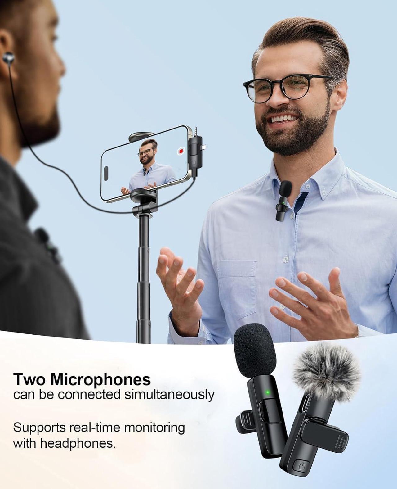 Alt view image 4 of 7 - Mini Microphone, 3 in 1 Wireless Lavalier Microphones for iPhone, iPad, Camera and Android Devices, Noise Reduction Lapel Mic, Clip on Mic for Video Recording Vlog, YouTube, Interview