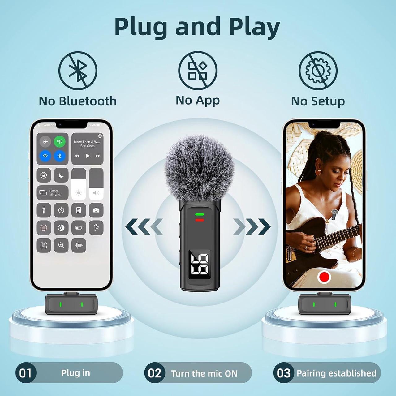Alt view image 2 of 7 - Wireless Lavalier Microphone for iPhone and Android Phone Microphone with Charging Case, USB C Mini Mic for Video Recording, Vlogging, Interviewing, Podcasting, 35H, 75FT
