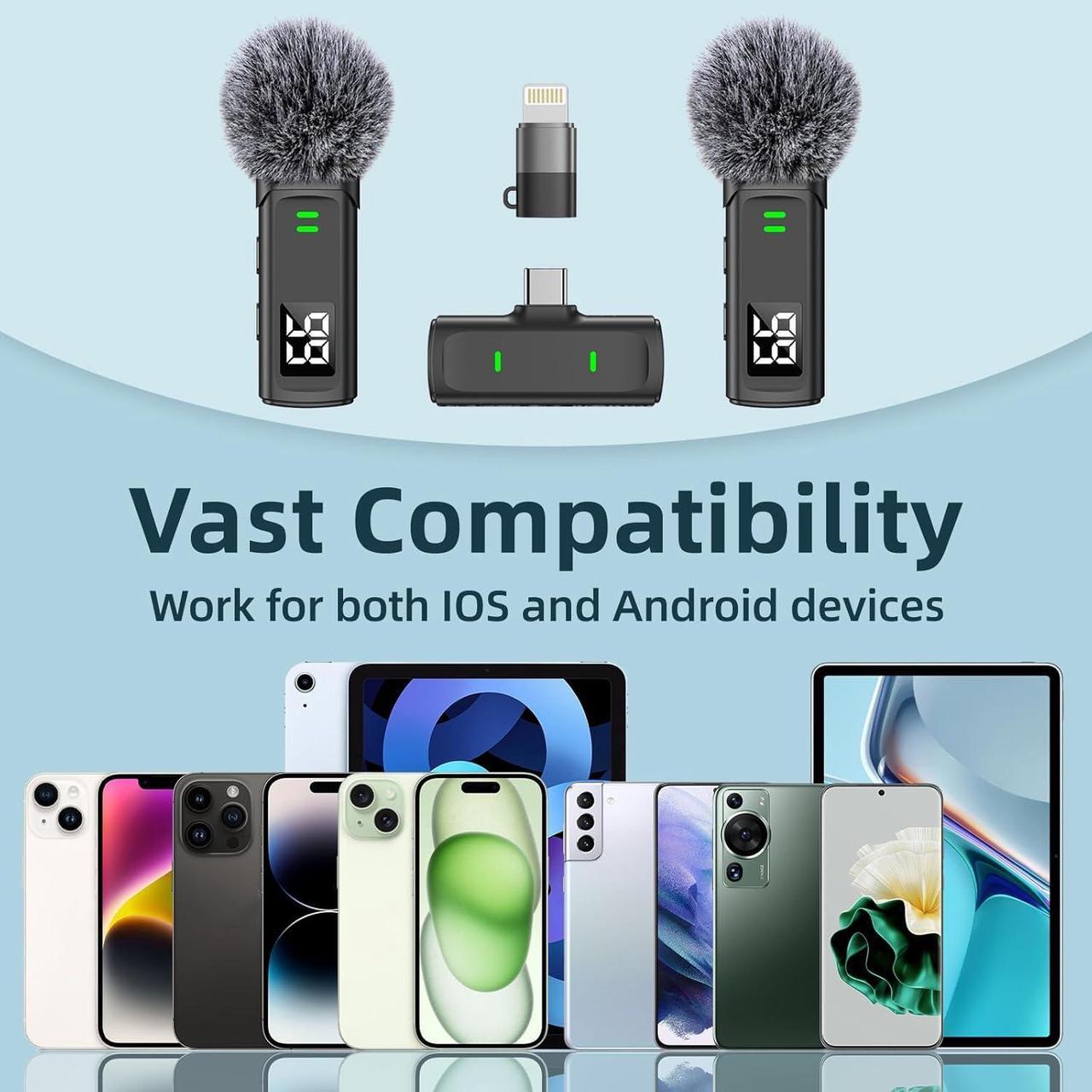 Alt view image 7 of 7 - Wireless Lavalier Microphone for iPhone and Android Phone Microphone with Charging Case, USB C Mini Mic for Video Recording, Vlogging, Interviewing, Podcasting, 35H, 75FT