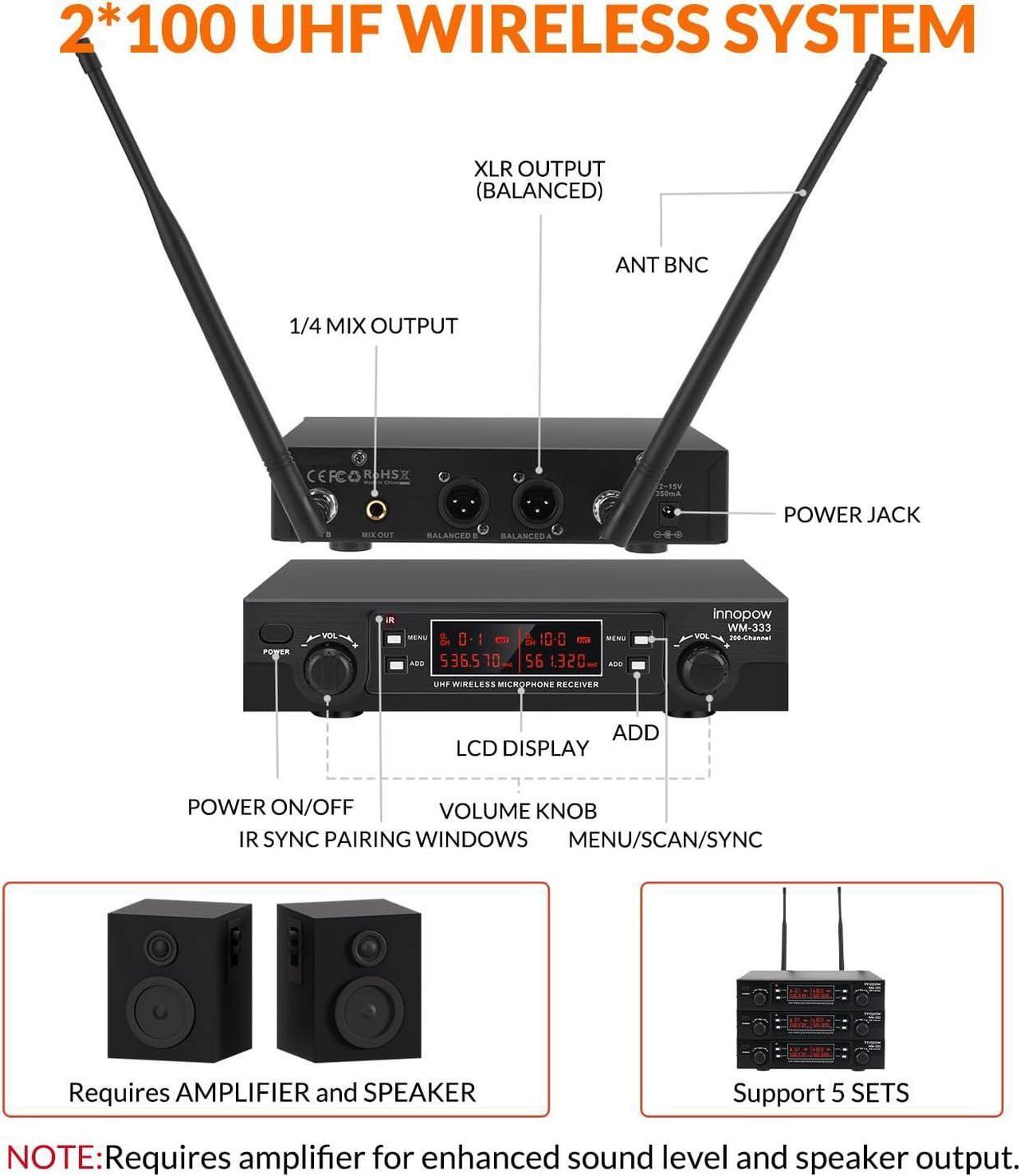 Alt view image 2 of 7 - 200-Channel Wireless Lavalier Microphone, Dual UHF Bodypack Cordless Lavalier Mic System Set, Auto Scan, Long Range 200-240Ft, 16 Hours Use Ideal for Speaking, Classroom 2023 333B