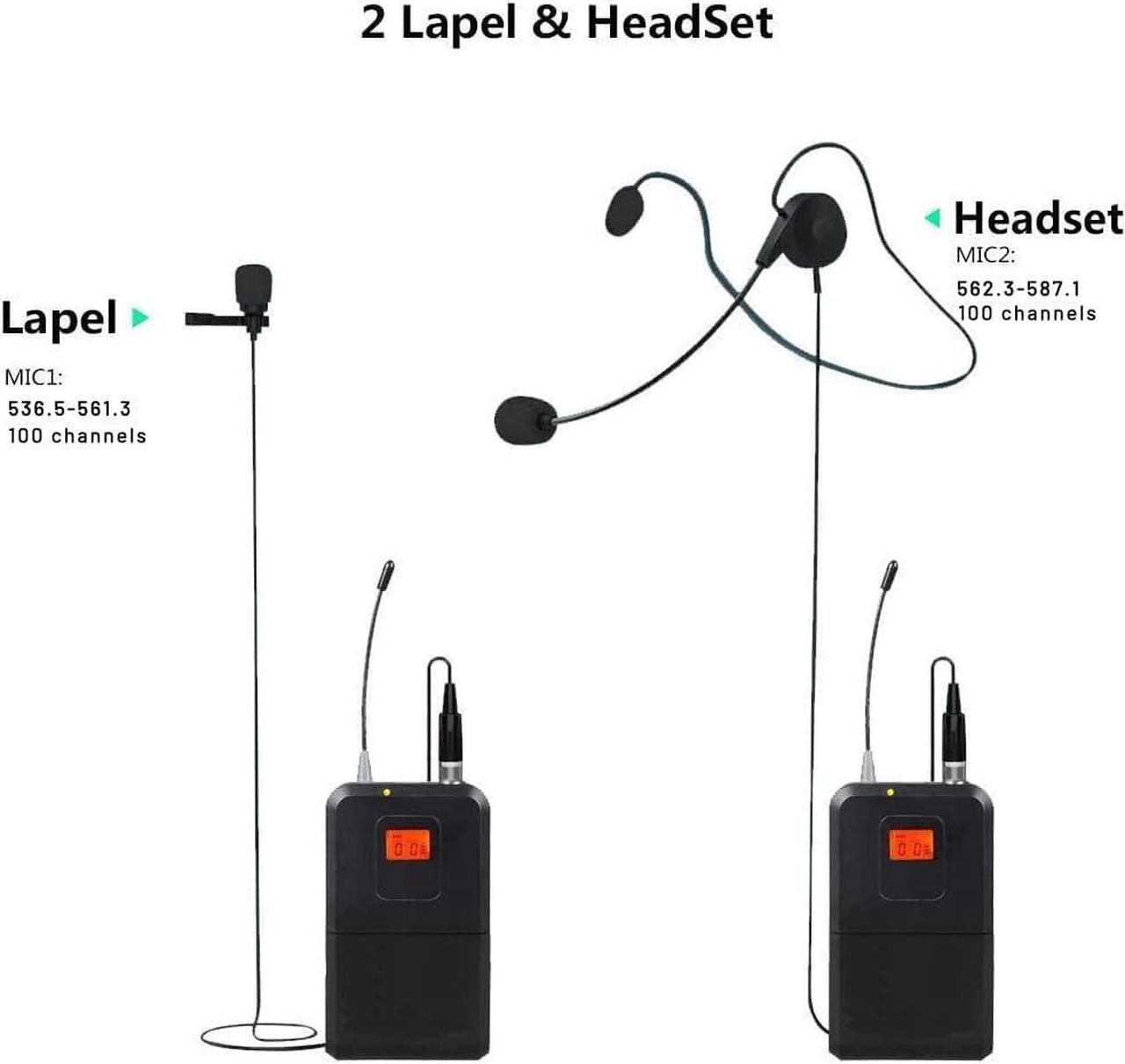 Alt view image 3 of 7 - 200-Channel Wireless Lavalier Microphone, Dual UHF Bodypack Cordless Lavalier Mic System Set, Auto Scan, Long Range 200-240Ft, 16 Hours Use Ideal for Speaking, Classroom 2023 333B