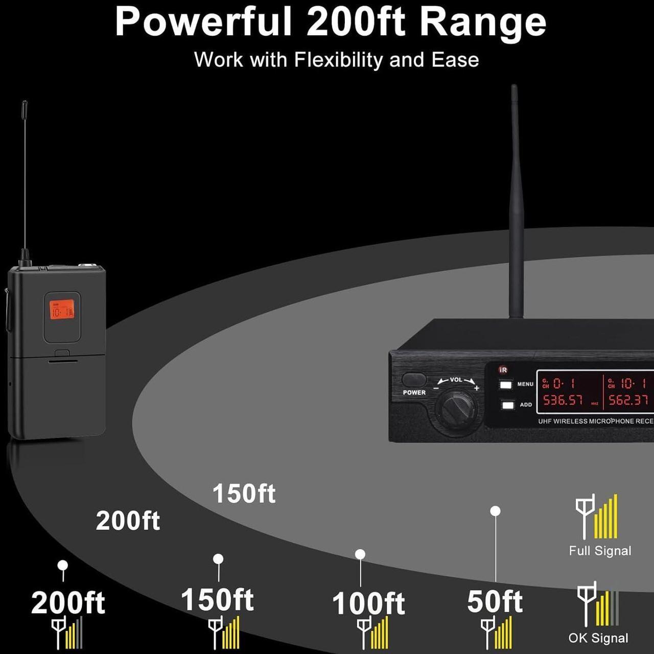 Alt view image 4 of 7 - 200-Channel Wireless Lavalier Microphone, Dual UHF Bodypack Cordless Lavalier Mic System Set, Auto Scan, Long Range 200-240Ft, 16 Hours Use Ideal for Speaking, Classroom 2023 333B
