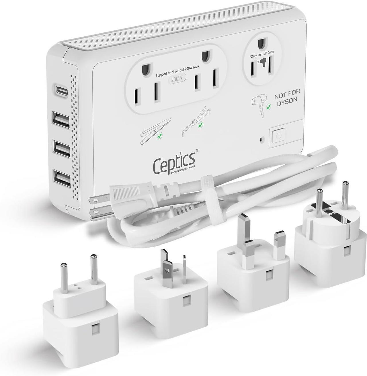 Main image of Voltage Converter for Travel, 220V to 110V Converter w/Type C, E/F, G, I Plugs, 2000W Outlet for Hair Dryers, 4 USB w/ 1 USB-C PD 18W Fast Charge, for Curling Iron, Straightener, Chargers