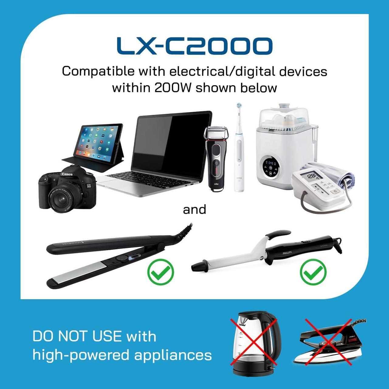 Alt view image 7 of 7 - Voltage Converter for Travel, 220V to 110V Converter w/Type C, E/F, G, I Plugs, 2000W Outlet for Hair Dryers, 4 USB w/ 1 USB-C PD 18W Fast Charge, for Curling Iron, Straightener, Chargers
