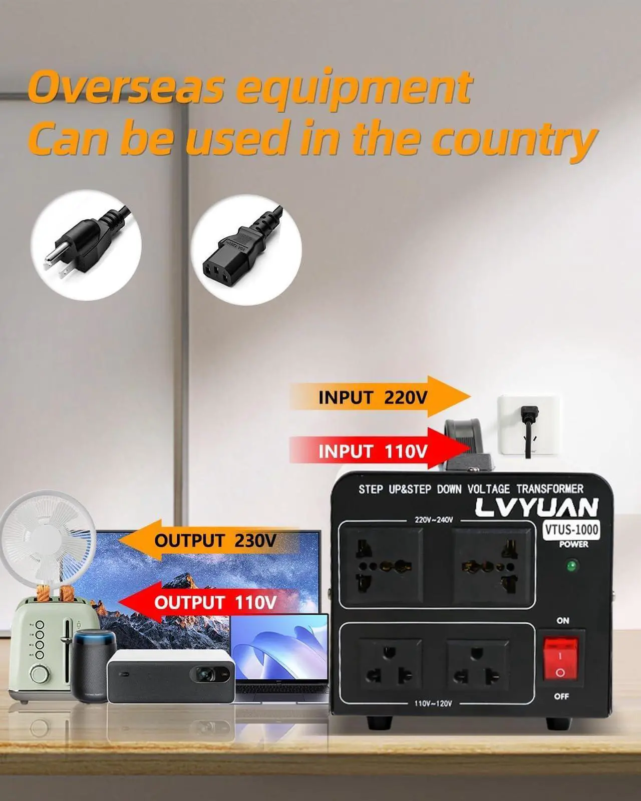 Alt view image 4 of 7 - Voltage Converter Transformer 1000 Watt Step Up/Down Convert from 110V-120V to 220V-240Vt and from 220V-240V to 110V-120V with 2 US outlets, 2 Universal outlets, Resettable Circuit Breaker