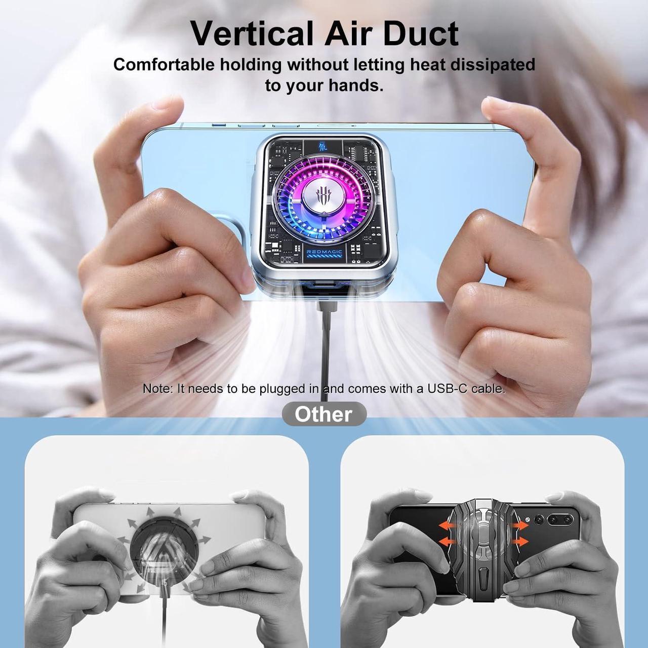 Alt view image 4 of 7 - RedMagic Magnetic Cell Phone Cooler 5 Pro with Clip, Cellphone Radiator Fan for Phone with RGB LED Semiconductor Heatsink Cooling 36W Mobile Phone Cooling Fan for Phone Gaming, Live Streaming