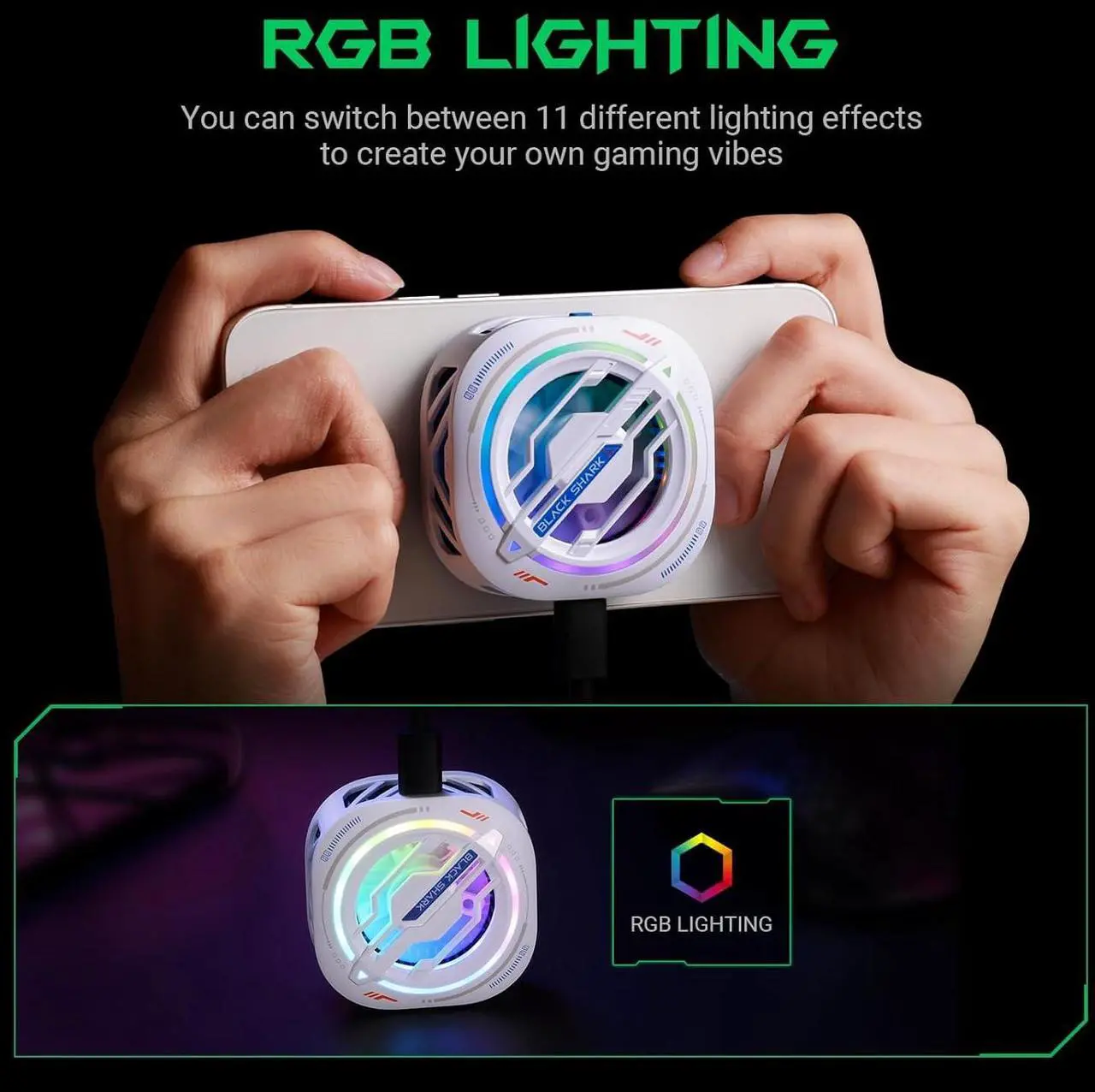 Alt view image 4 of 7 - Black Shark Magnetic Cell Phone Cooler, RGB Phone Cooling Fan Portable Lightweight Mobile Phone Cooling Fan, Phone Radiator with Larger Cooling Area for Phone/Tablet/IPad (White)