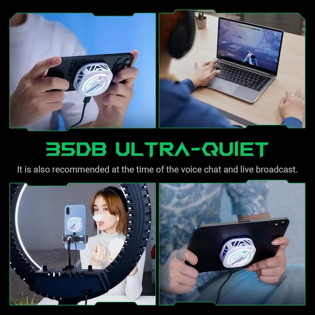 Alt view image 7 of 7 - Black Shark Magnetic Cell Phone Cooler, RGB Phone Cooling Fan Portable Lightweight Mobile Phone Cooling Fan, Phone Radiator with Larger Cooling Area for Phone/Tablet/IPad (White)