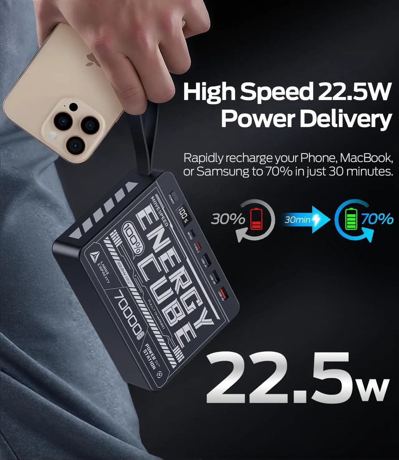 Alt view image 5 of 7 - MOVE SPEED 2025 Upgrade 70000mAh Power Bank High Capacity, 22.5W Max PD 3.0 Fast Charging, Large Power Bank,4 Outputs 2 Inputs,LED Display,USB-C Battery Packs for iPhone, Samsung,Camping,Travel