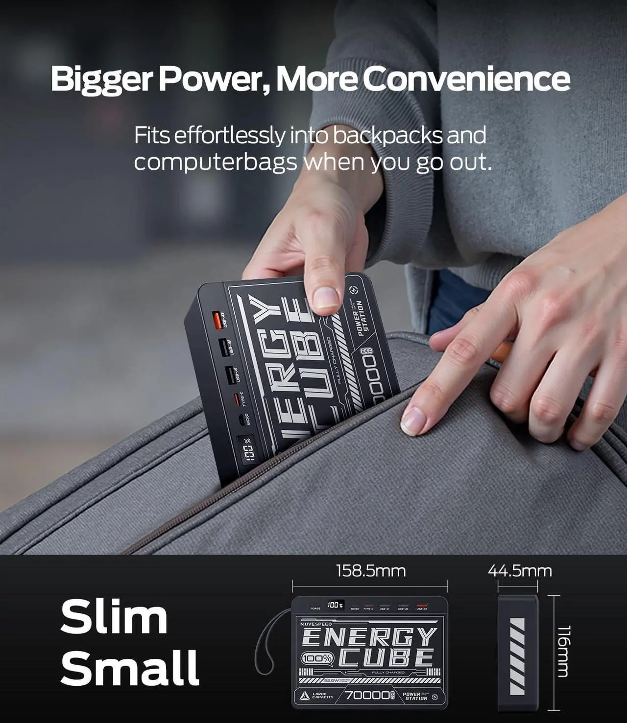 Alt view image 6 of 7 - MOVE SPEED 2025 Upgrade 70000mAh Power Bank High Capacity, 22.5W Max PD 3.0 Fast Charging, Large Power Bank,4 Outputs 2 Inputs,LED Display,USB-C Battery Packs for iPhone, Samsung,Camping,Travel