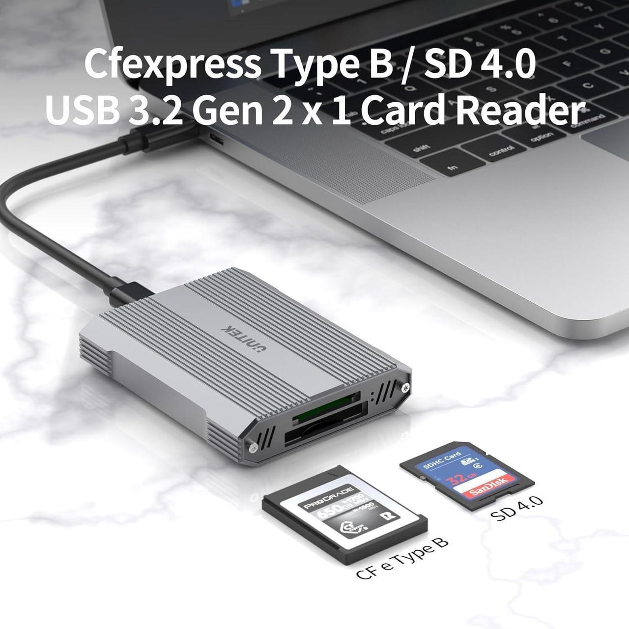 Alt view image 5 of 7 - Type B and SD4.0 UHS-II Dual-Slot Memory Card Reader, 10Gbps USB 3.2 Gen 2, CF Express Reader for CFexpress Type B/SD/SDHC/SDXC/SDUC, Plug and Play, Compatible with Windows/Mac/Linux/Android