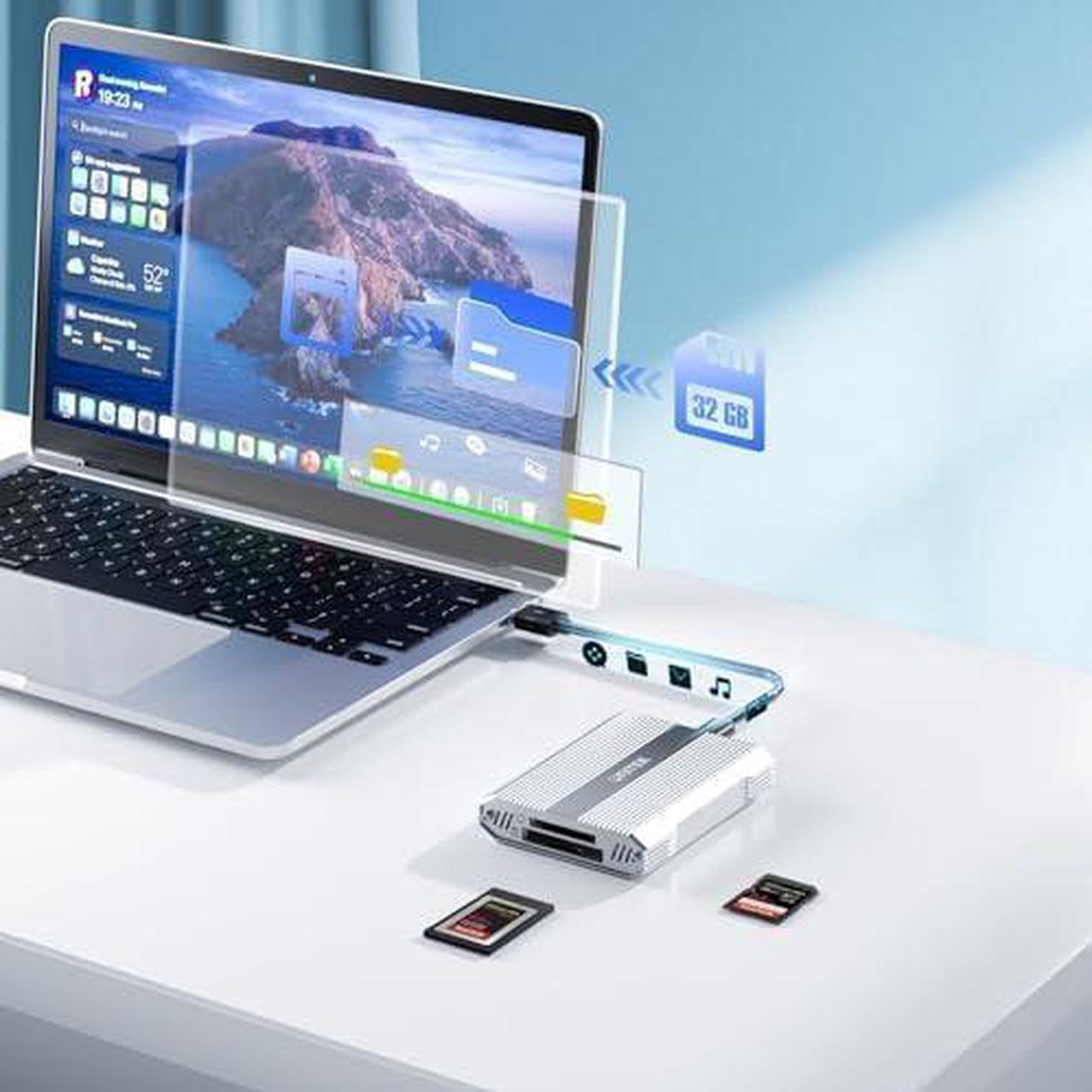 Alt view image 5 of 7 - 4 in 1 CFexpress Type B Card Reader - SD4.0 UHS-II & Micro SD Card Reader with USB-A Hub 10Gbps USB 3.2 Gen 2 CFexpress Adapter for CFexpress Type B/SD UHS-II/Micro SD 3.0/SDHC/SDXC/SDUC