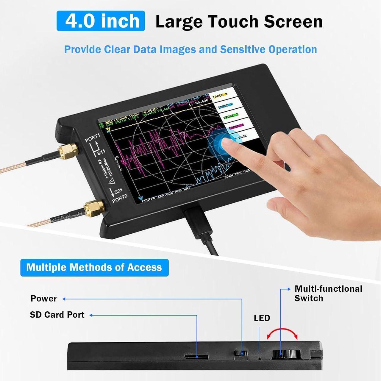 Alt view image 3 of 7 - Upgrated NanoVNA-H4 Vector Network Analyzer, Lastest V4.3 10KHz-1.5GHz HF VHF UHF 4" Touch Screen VNA Antenna Analyzer Ham Radio, Measuring S Parameters, SWR, Phase, Delay, Smith Chart