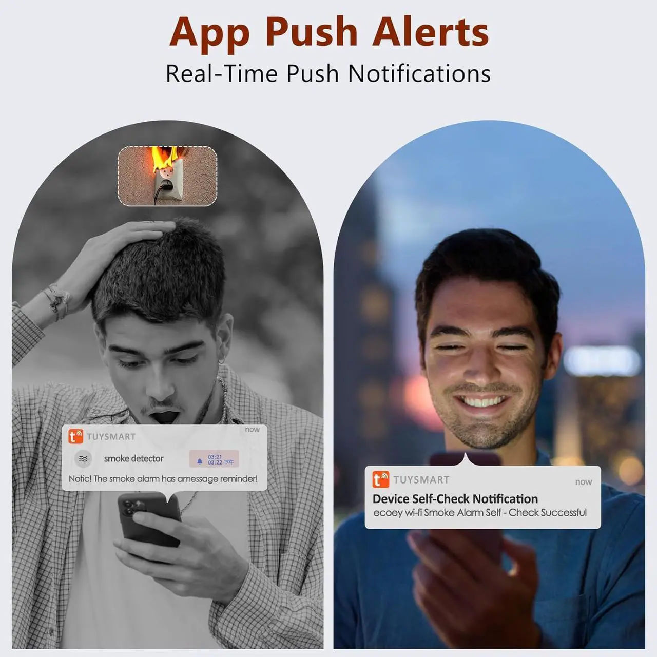 Alt view image 3 of 7 - Smart Smoke Detector Fire Alarm, Uingarm, Wi-Fi Smoke Detector with App, Bluetooth Smoke Detector, Wireless Smoke Detector, Smoke Alarms with Battery Operated, Smoke Detector Wireless 4 Pack