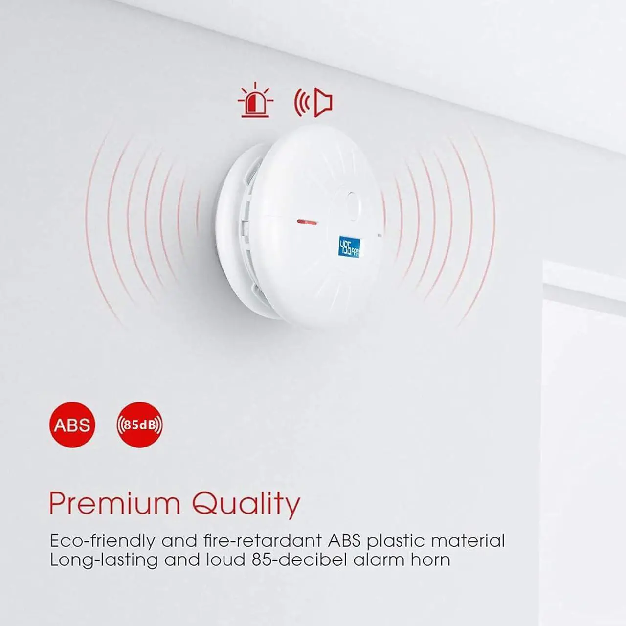 Alt view image 6 of 7 - 4 Pack 10 Year Battery Operated Smoke and Carbon Monoxide Detector, Portable Fire Co Alarm for Home and Kitchen (White)