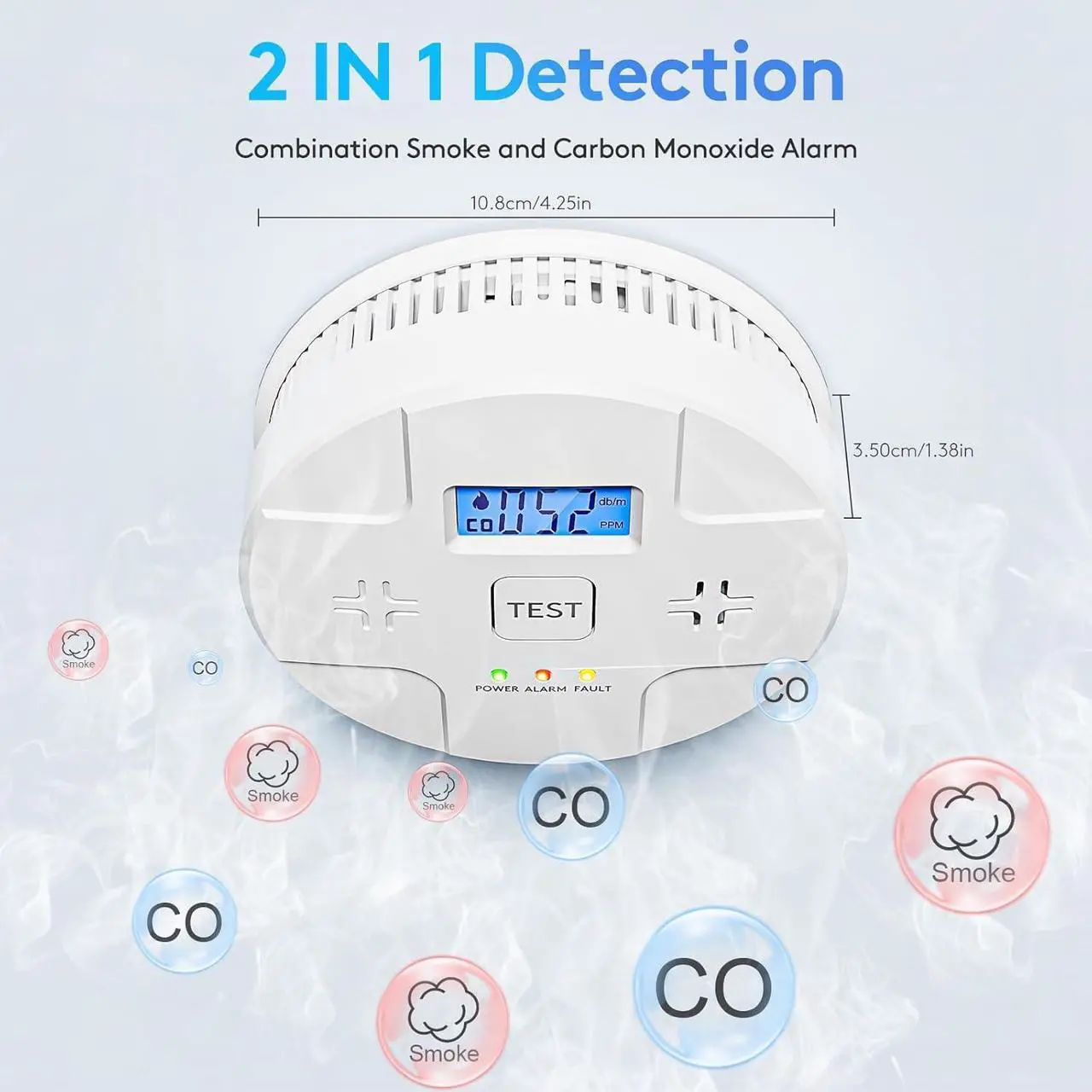 Alt view image 4 of 7 - 6 Packs,2 in 1 Technology, Smoke,Carbon Monoxide Detector, Co Alarm,85db Alert,LCD Readout,3 Color LED Indication,(Green Light Blinking at Work), with 3 AA Batteries,Easy Install,for Home and Kitchen