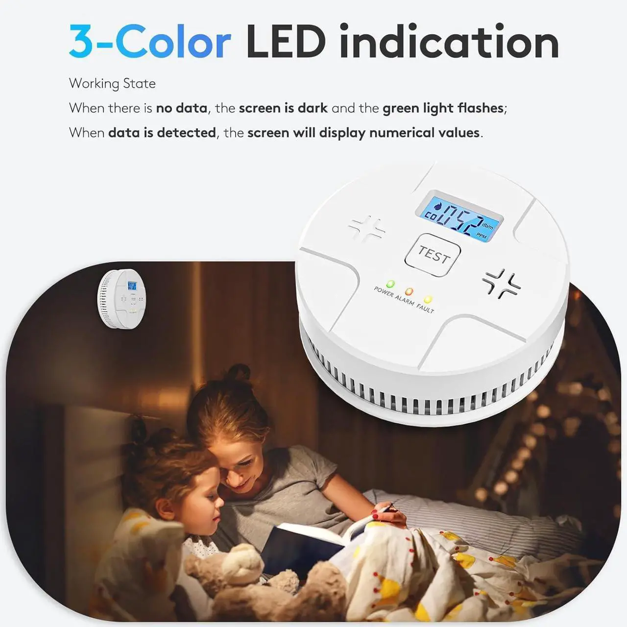 Alt view image 6 of 7 - 6 Packs,2 in 1 Technology, Smoke,Carbon Monoxide Detector, Co Alarm,85db Alert,LCD Readout,3 Color LED Indication,(Green Light Blinking at Work), with 3 AA Batteries,Easy Install,for Home and Kitchen