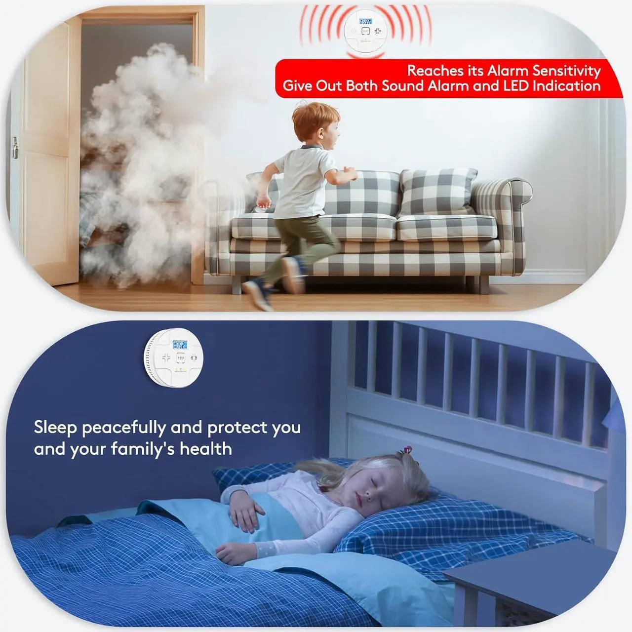 Alt view image 7 of 7 - 6 Packs,2 in 1 Technology, Smoke,Carbon Monoxide Detector, Co Alarm,85db Alert,LCD Readout,3 Color LED Indication,(Green Light Blinking at Work), with 3 AA Batteries,Easy Install,for Home and Kitchen