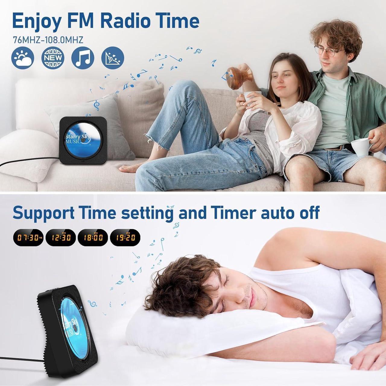 Alt view image 5 of 7 - CD Player Portable Bluetooth 5.1 Desktop CD Player with HiFi Sound Speakers,Remote Control,Dust Cover,LED Display,Boombox FM Radio,USB/AUX for Home,Kids (Black)