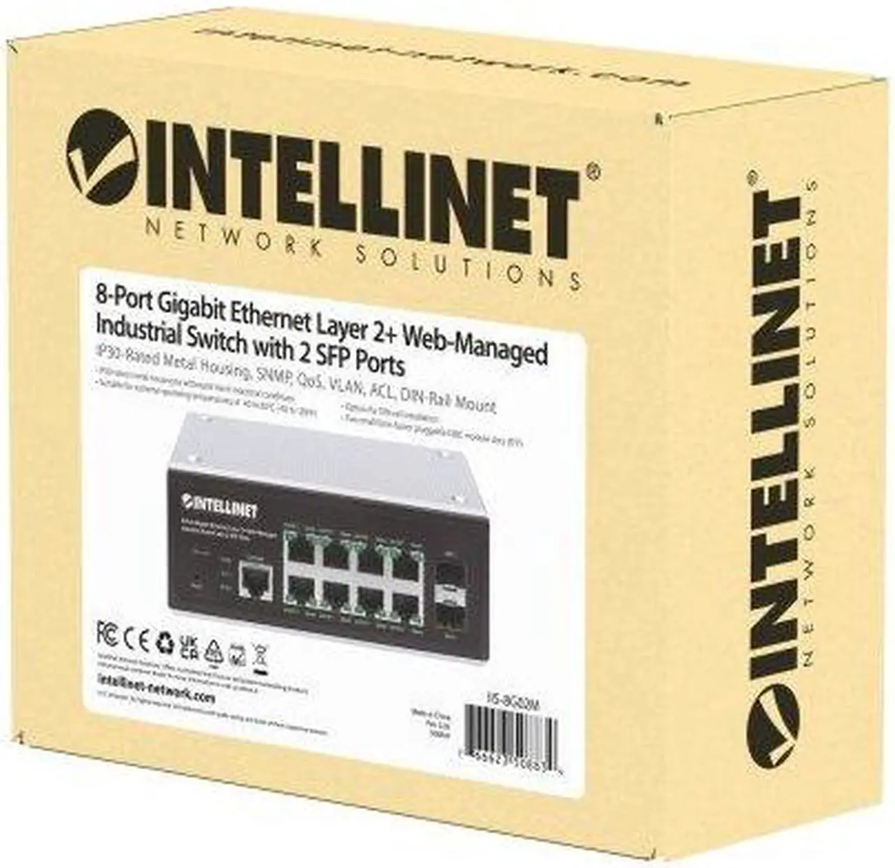 Alt view image 7 of 7 - Intellinet Industrial 8-Port Gigabit Ethernet Layer 2+ Web-Managed Switch with 2 SFP Ports, IP30-Rated Metal Housing, SNMP, QoS, VLAN, ACL, DIN-Rail Mount