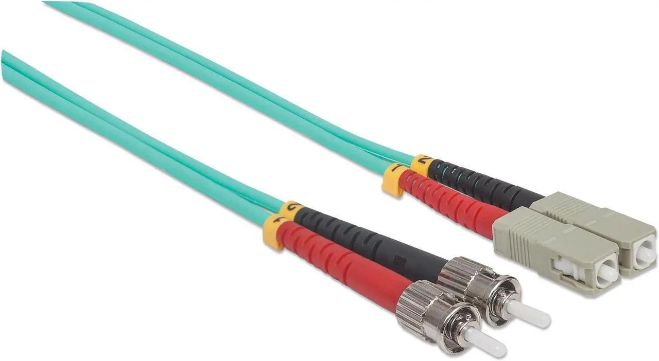 Alt view image 2 of 5 - Intellinet Fiber Optic Patch Cable, Duplex, Multimode, ST/SC, 50/125 Âµm, OM3, 2 m (7 ft.), Aqua