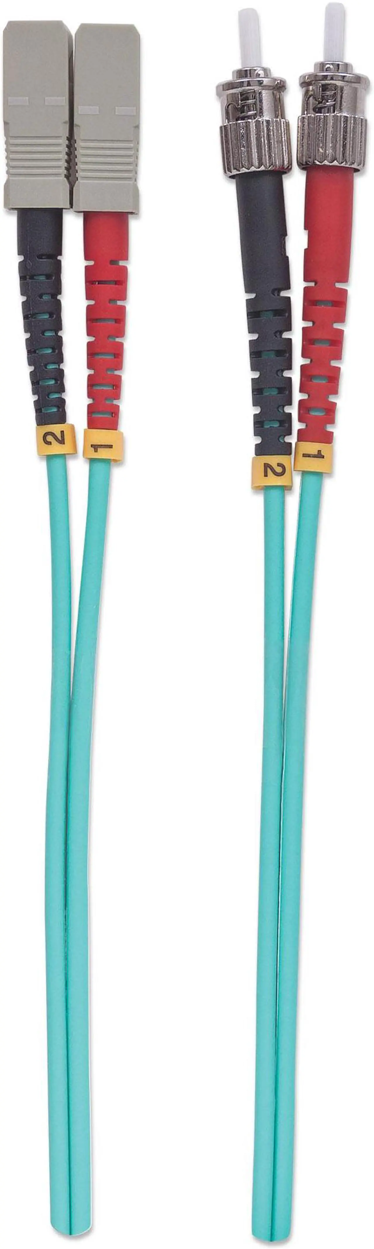 Alt view image 4 of 5 - Intellinet Fiber Optic Patch Cable, Duplex, Multimode, ST/SC, 50/125 Âµm, OM3, 2 m (7 ft.), Aqua