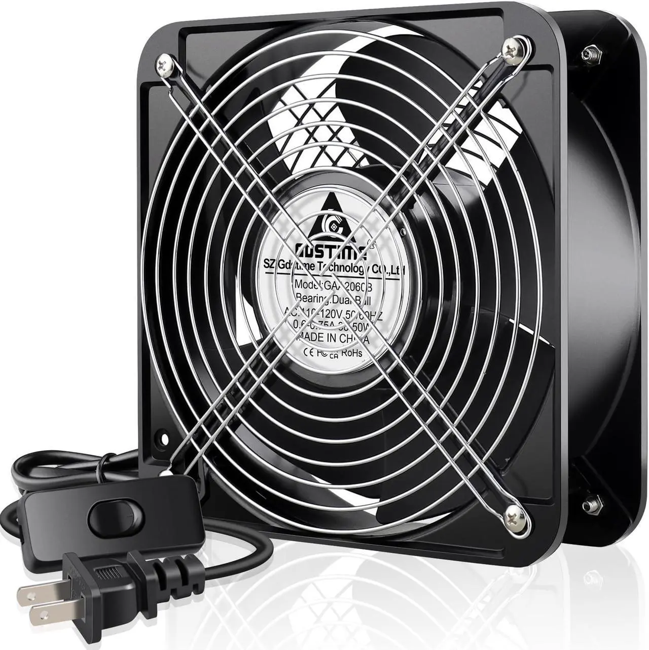 Main image of GDSTIME AXIAL Fan 20060, 110V 120V AC 200mm x 200mm x 60mm Heavy Duty Industrial Fan, for DIY Cooling Ventilation Exhaust Projects