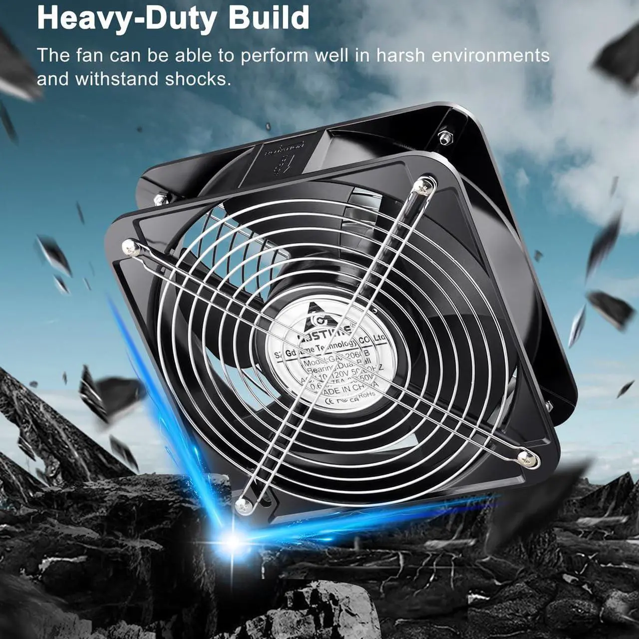 Alt view image 3 of 5 - GDSTIME AXIAL Fan 20060, 110V 120V AC 200mm x 200mm x 60mm Heavy Duty Industrial Fan, for DIY Cooling Ventilation Exhaust Projects