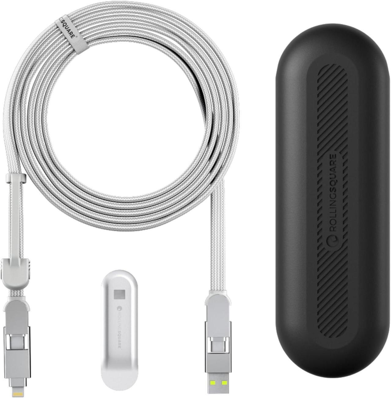 Main image of Rolling Square inCharge XL 6-in-1 Multi Charging Cable, Portable USB and USB-C Cable with 100W Ultra-Fast Charging Power, 10 Ft/3m, Glacier White