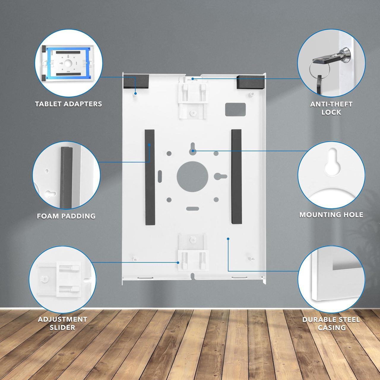 Alt view image 5 of 5 - Mount-It! Anti-Theft Tablet Wall Mount, Tablet Wall Kiosk with Universal Enclosure, Locking Tablet Mount for iPad Generations 7-10, iPad Pro, iPad Air, iPad 10.2 inch, iPad 10.9, White