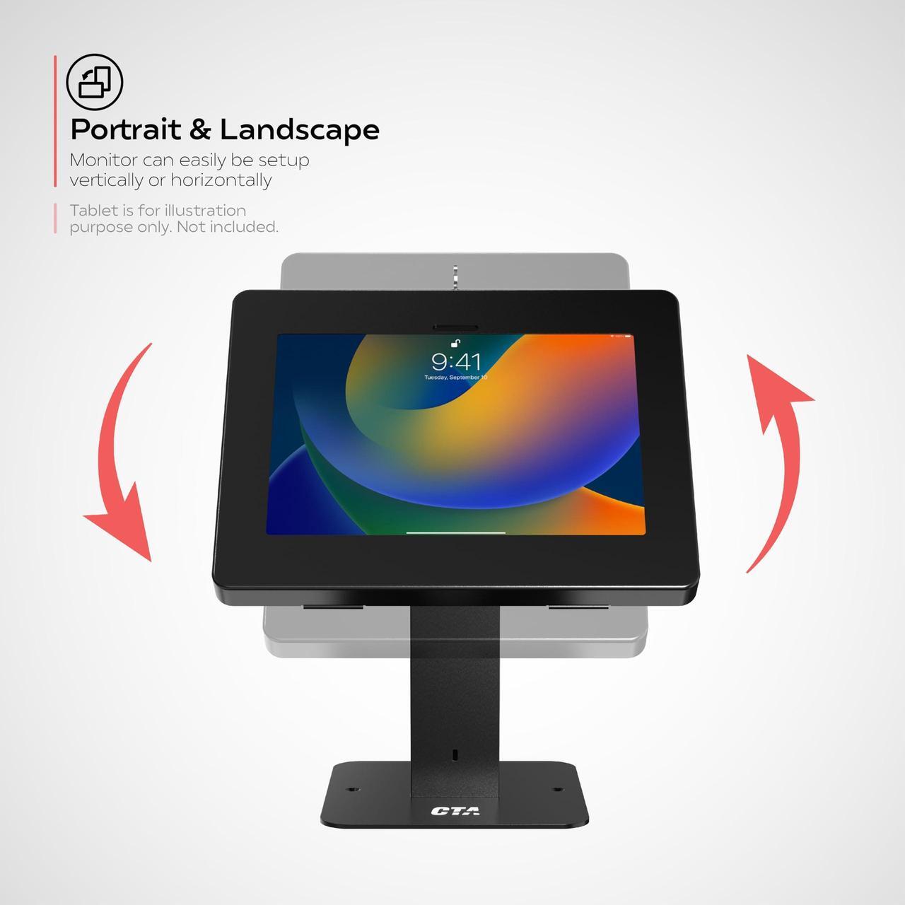 Alt view image 2 of 5 - CTA Digital Sleek Tabletop Stand for iPad Tablets with Lockable Enclosure for iPad 10th Gen 10.9" - iPad Pro 10.5" & More - Black - (PAD-RSDMB)