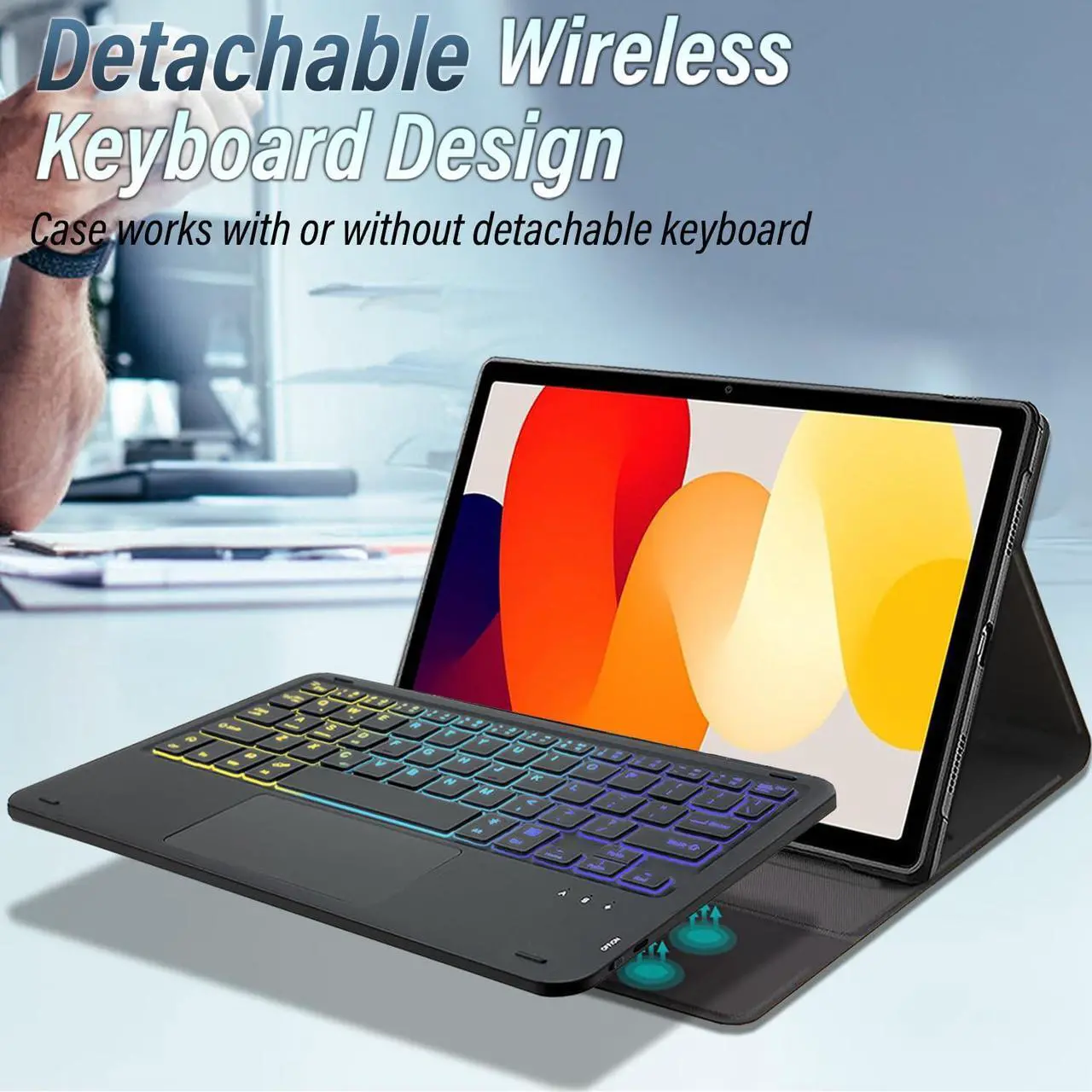 Alt view image 3 of 5 - DKAHOEE Backlit Touchpad Keyboard Case for Xiaomi Redmi Pad SE 11 inch 2023, 3-Zone Backlit Wireless Trackpad Keyboard with Protective Slim Stand Cover Case for 11" Redmi Pad SE 2023 Release