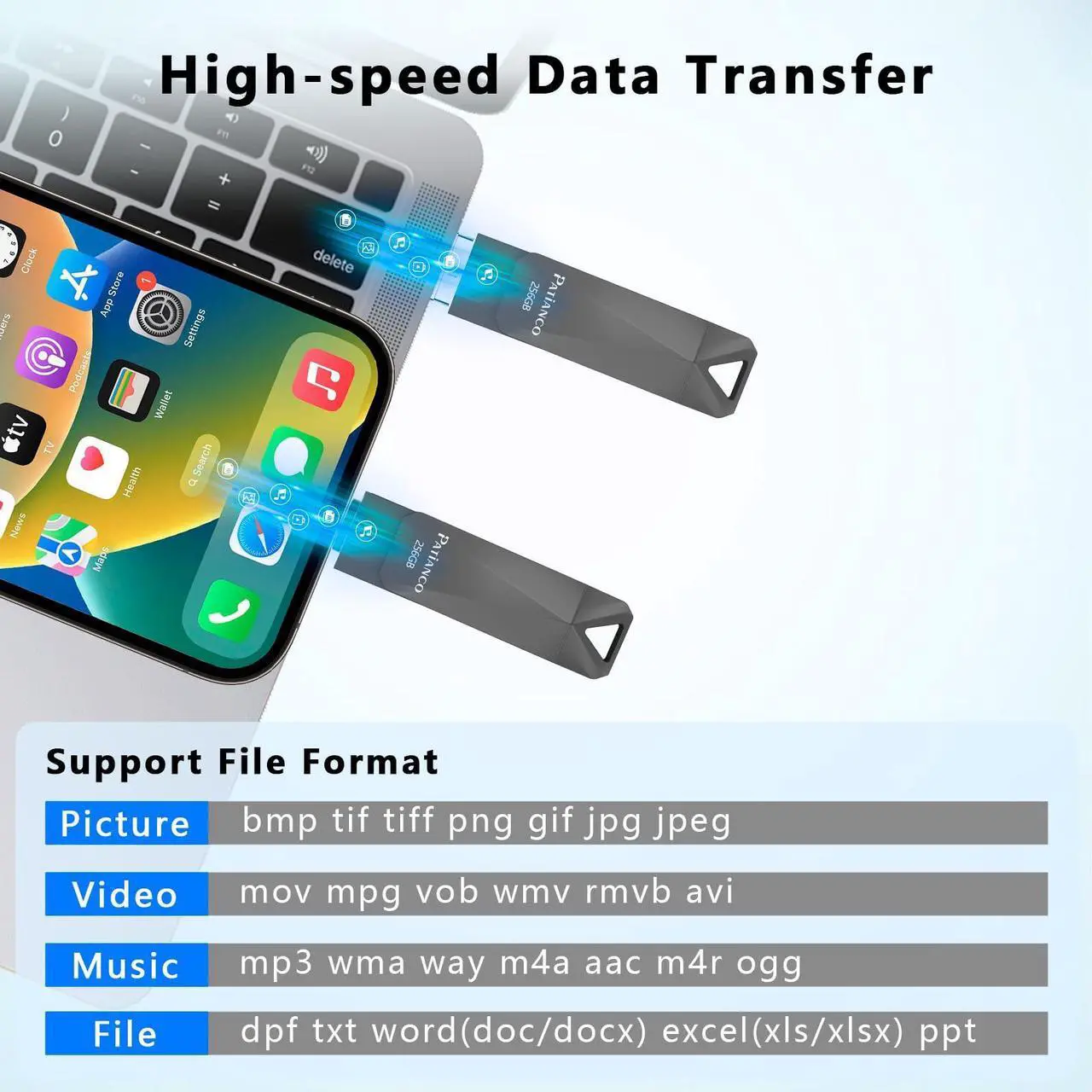 Alt view image 4 of 5 - Apple MFi Certified Photo Stick for iPhone 512GB Flash Drive for iPhone, USB Flash Drive for iPhone Thumb Drive, iPhone-Memory-Stick for iPad/iPhone/Computer Picture Keeper Portable Hard Drive-Black
