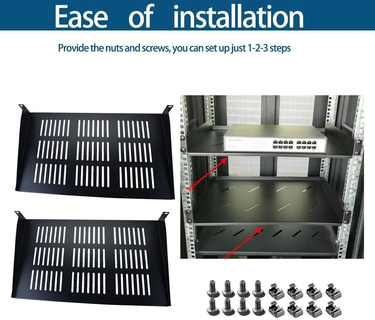 Alt view image 3 of 5 - Server Rack Shelf - 2Pcs 1U Rack Shelf for 19 Inch Cases - Ideal for Audio Racks, Network Equipment Shelf Mounting, Cantilever Mount (1U-2pcs)