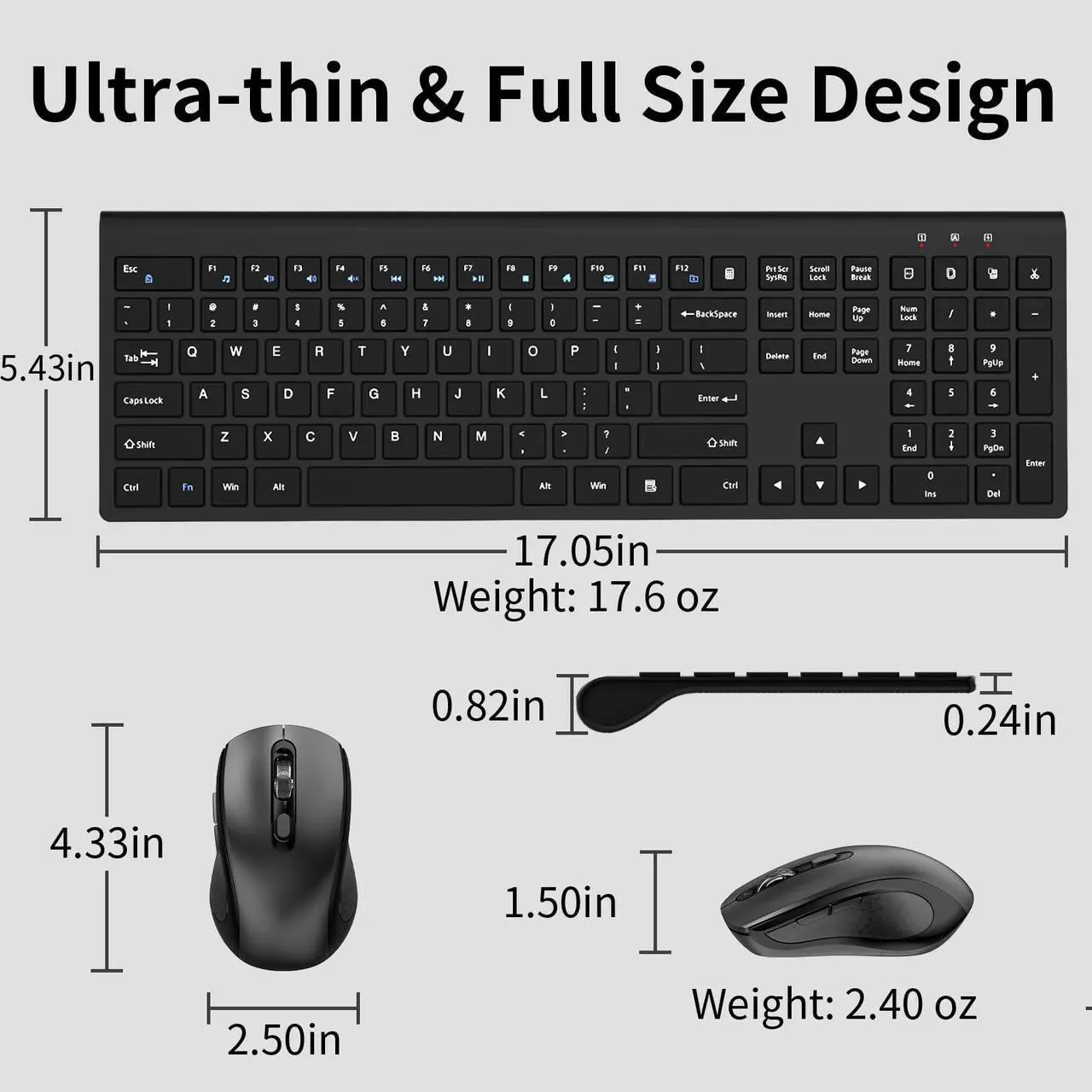 Alt view image 4 of 5 - Wireless Keyboard and Mouse Combo, Slim Full Size Keyboard with Calculator Button, Fn Lock, Silent Computer Mouse with Side Button, 2400 DPI, 2.4G USB Cordless Set for Laptop PC Windows Mac - Black