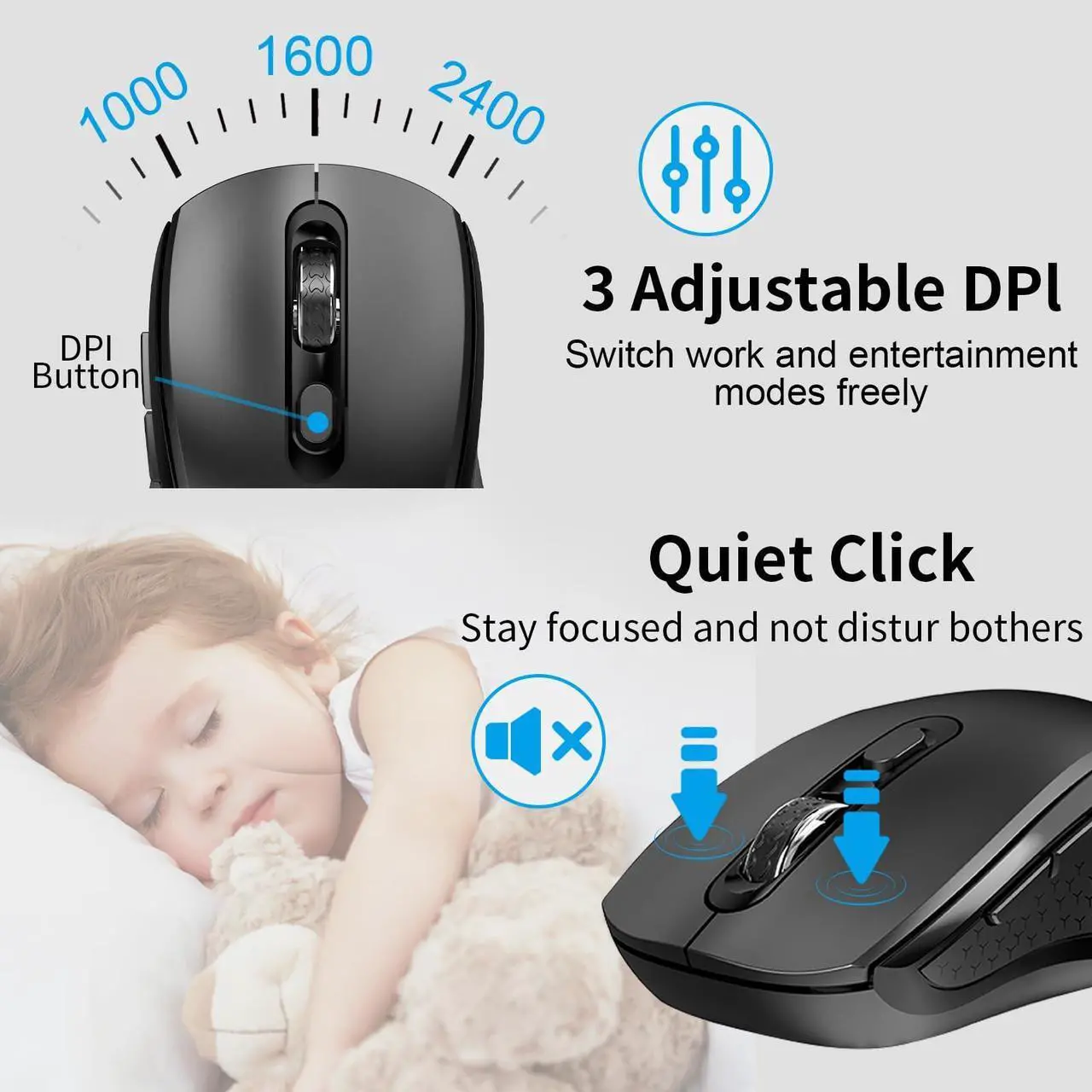 Alt view image 3 of 5 - Wireless Keyboard and Mouse Combo, Slim Full Size Keyboard with Calculator Button, Fn Lock, Silent Computer Mouse with Side Button, 2400 DPI, 2.4G USB Cordless Set for Laptop PC Windows Mac - Black