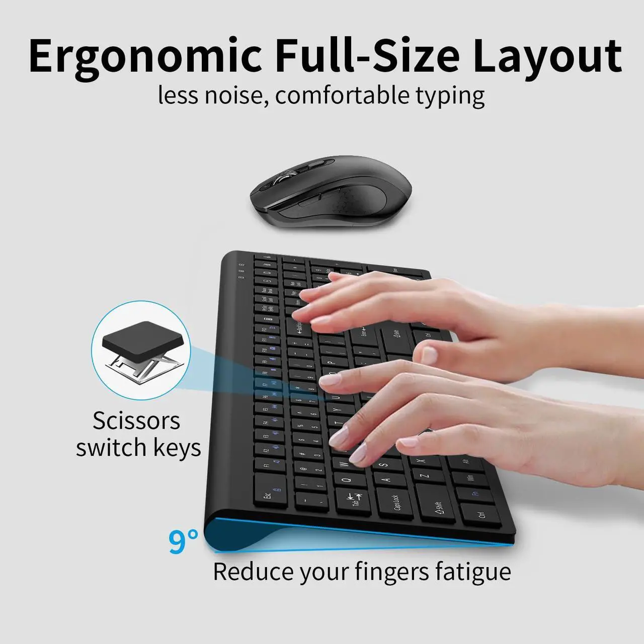 Alt view image 5 of 5 - Wireless Keyboard and Mouse Combo, Slim Full Size Keyboard with Calculator Button, Fn Lock, Silent Computer Mouse with Side Button, 2400 DPI, 2.4G USB Cordless Set for Laptop PC Windows Mac - Black