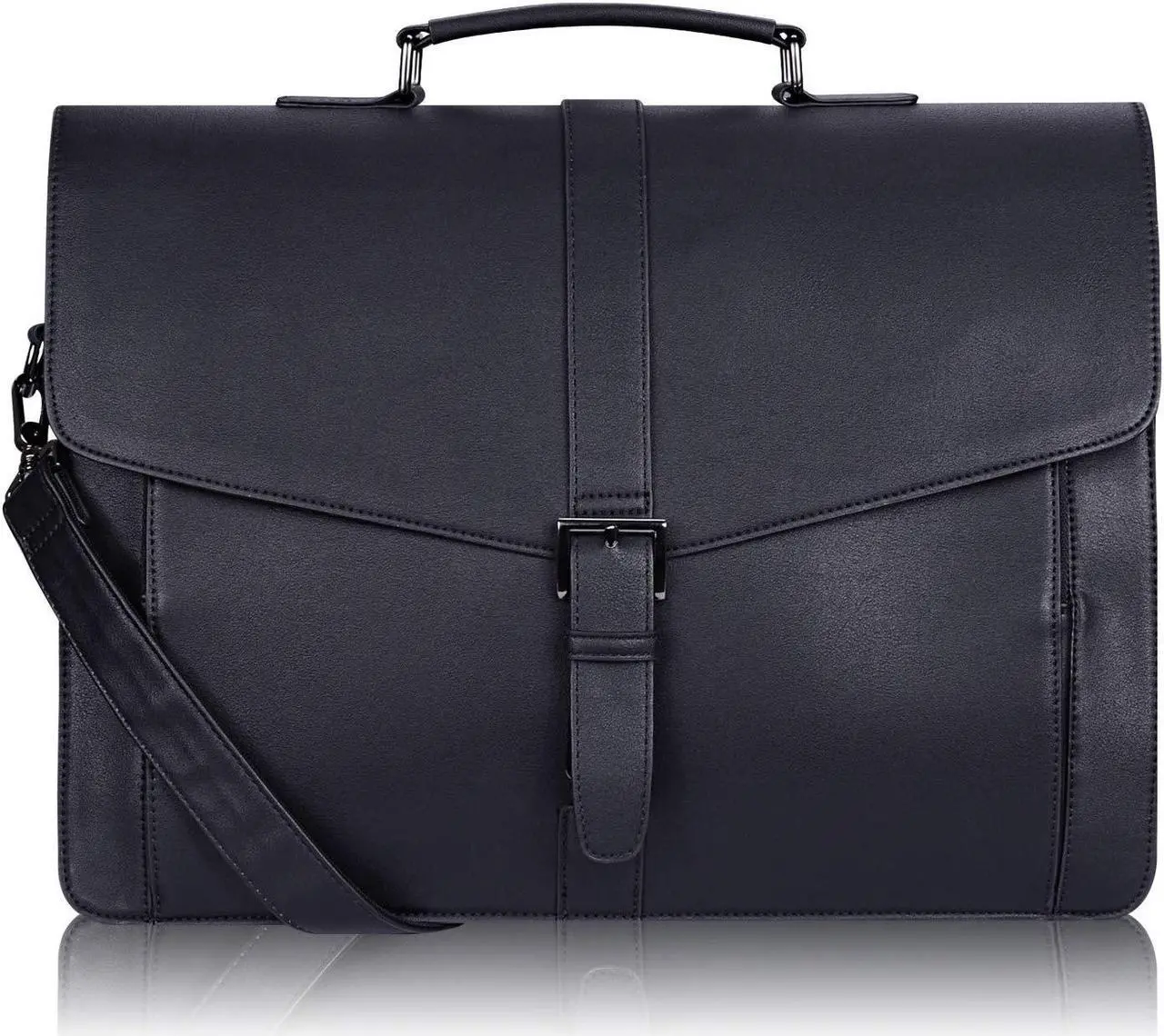 Main image of ESTARER Men's Leather Briefcase 15.6 Inch Laptop Computer Bag for Office/Business/Travel, Large Satchel Professional Pu Leather Messenger Shoulder Bag, Black