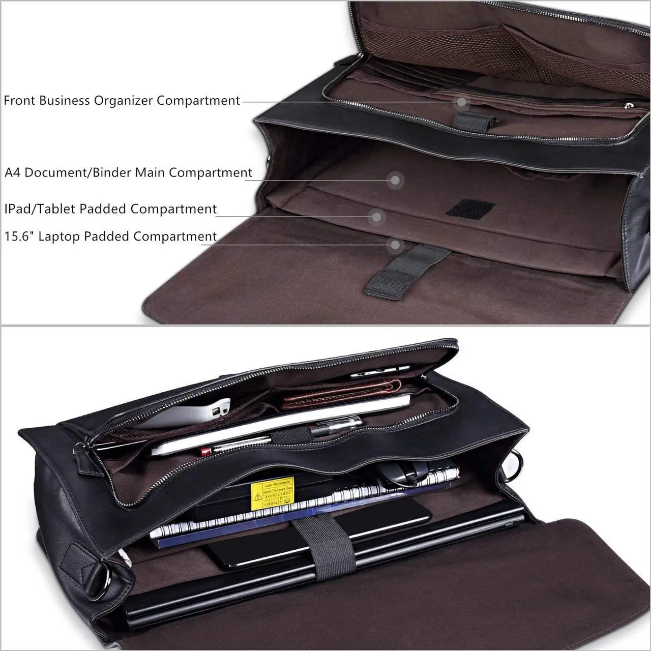Alt view image 4 of 5 - ESTARER Men's Leather Briefcase 15.6 Inch Laptop Computer Bag for Office/Business/Travel, Large Satchel Professional Pu Leather Messenger Shoulder Bag, Black