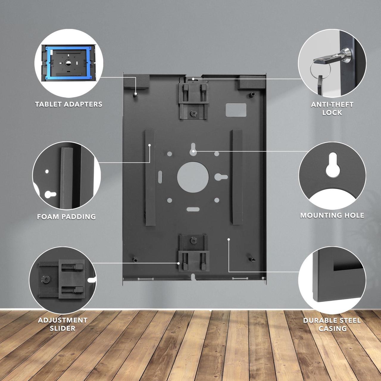 Alt view image 4 of 5 - Mount-It! Anti-Theft Tablet Kiosk Wall Mount Compatible with iPad 10, 9, 8, iPad Pro 10.5, iPad Air 10.5, Locking Kiosk for iPad, Stell Wall Kiosk, Black