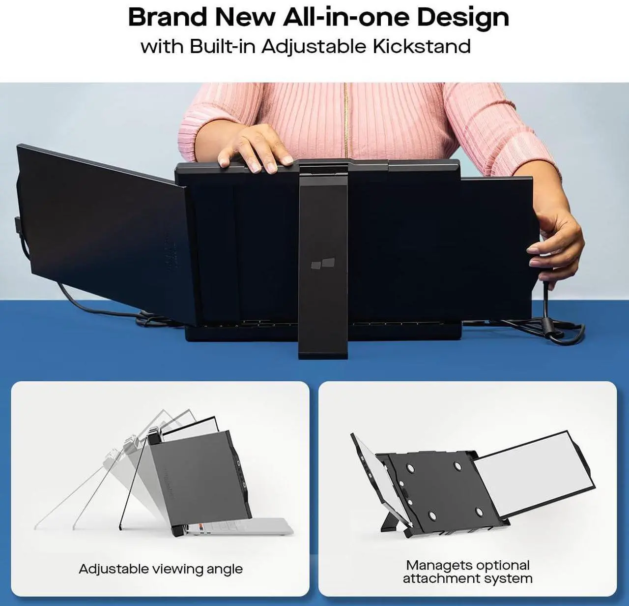 Alt view image 3 of 5 - Trio Max 14.1" Mobile Pixels Portable Laptop Monitor(2025 Version), FHD IPS Triple Monitor with Built-in Kickstand, Type-C/USB A Laptop Screen Extender(Optional Magnets), Windows/Android/macOS/Switch