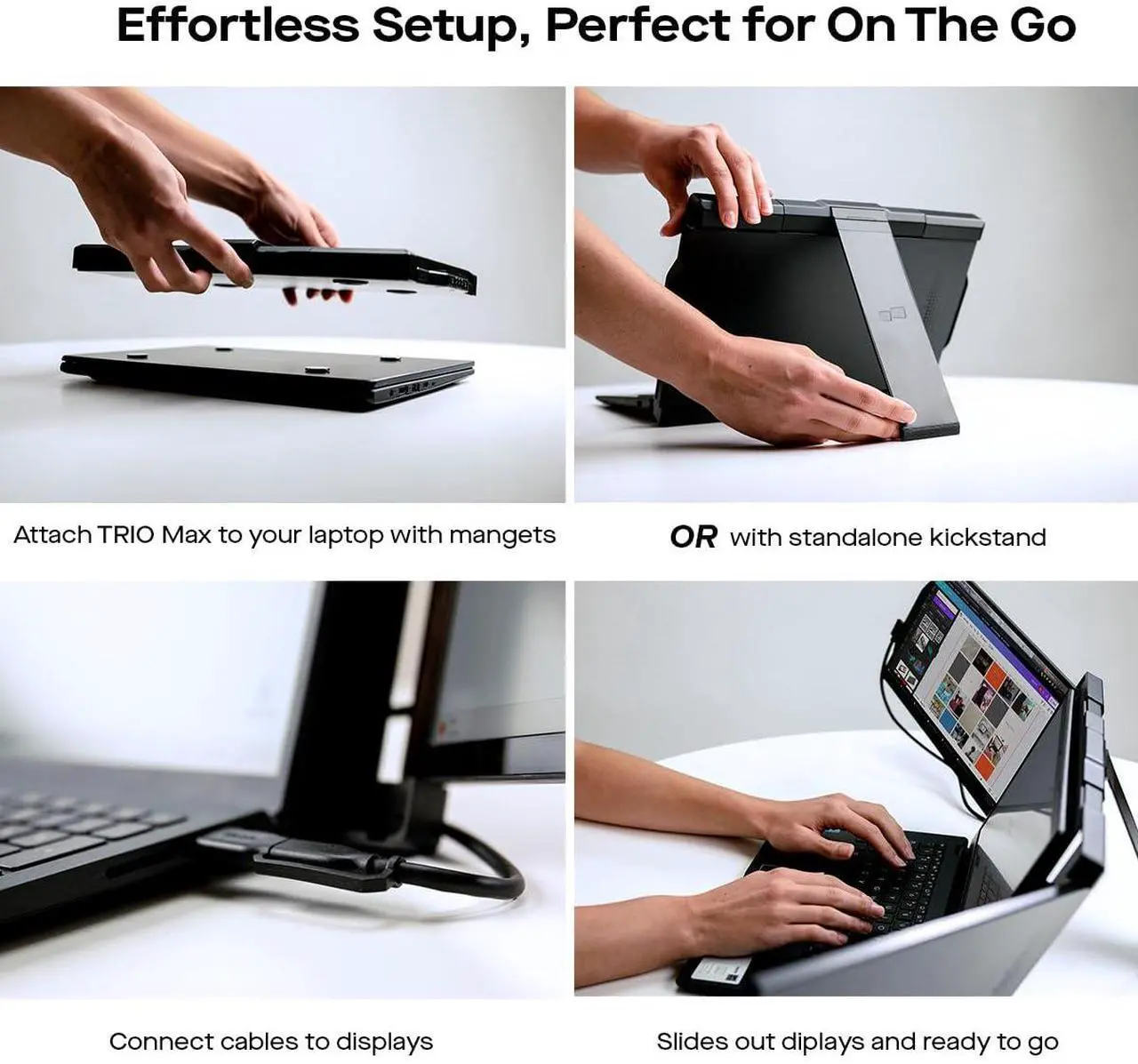 Alt view image 4 of 5 - Trio Max 14.1" Mobile Pixels Portable Laptop Monitor(2025 Version), FHD IPS Triple Monitor with Built-in Kickstand, Type-C/USB A Laptop Screen Extender(Optional Magnets), Windows/Android/macOS/Switch