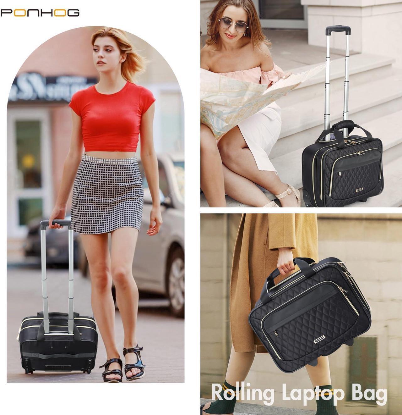 Alt view image 3 of 5 - Ponhog Rolling Laptop Bag - Rolling Briefcase for Women 17.3 Inch Laptop Bag with Wheels Flight Approved Roller Bag Carry On Luggage for Work Travel College Computer Business Lightweight Black
